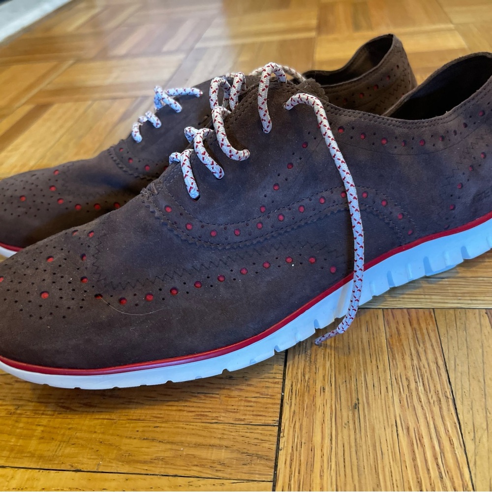 Women’s Cole Haan Zero-grand Oxford sneakers -  Brown Suede with Red Accents